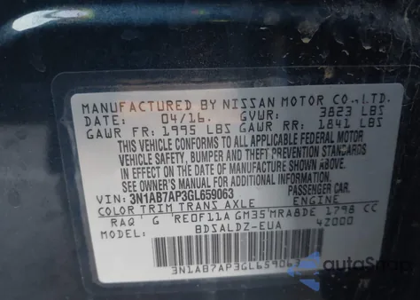 2016 Nissan Sentra Sv from USA, damaged, VIN 3N1AB7AP3GL659063
